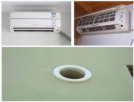 空調(diào)拆室內(nèi)機(jī)用2個(gè)扳手把室內(nèi)機(jī)連接鎖母擰松，然后用手旋出鎖母，用改錐卸下控制線。單冷型空調(diào)器控制線中，有二根電源線，一根保護(hù)地線。接線端子板有A、B，l、2標(biāo)記。冷暖兩用型空調(diào)器控制線及電源都在5根線以上.jpg